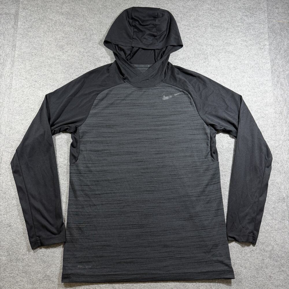 Nike Dri-FIT Pro Hooded Shirt Mens M Black Gray Lightweight Training Top Running